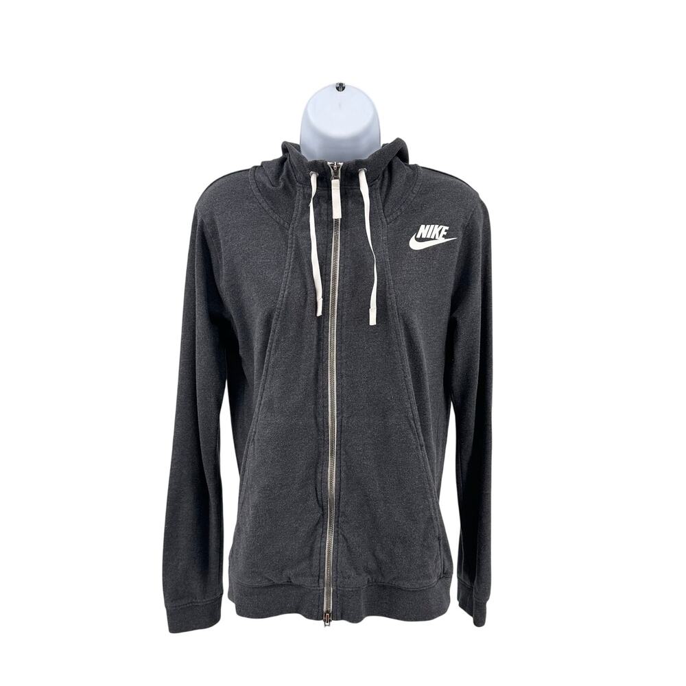 Nike Hooded Sweatshirt Womens S Charcoal Athleticwear Hoodie Long Sleeve Zip-Up